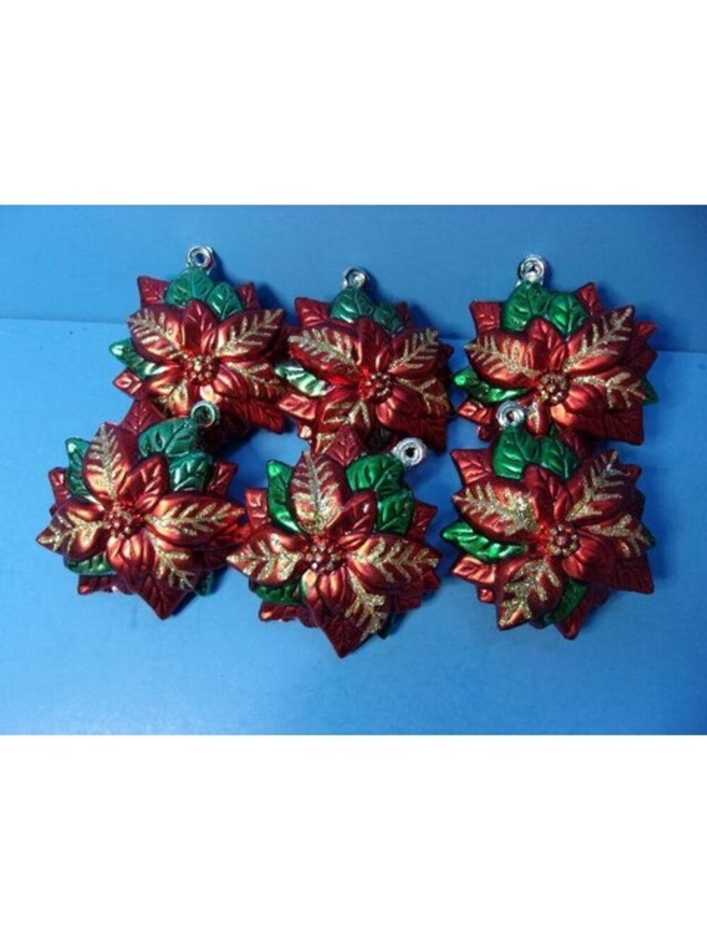 Lot of 6 Poinsettia Christmas Flower Shatterproof Holiday Ornaments 2.75" Tall